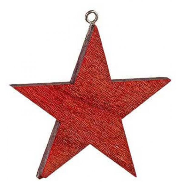 Χριστουγεννιάτικο Κρεμαστό Ξύλινο Αστέρι, Κόκκινο (8cm)